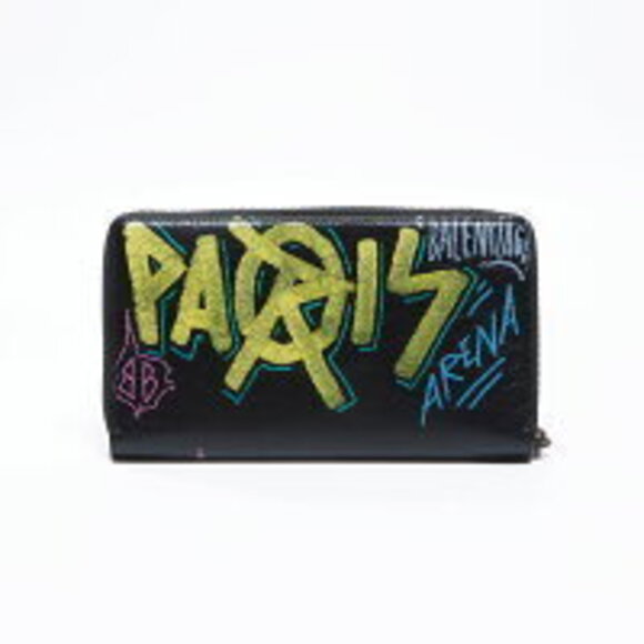 Balenciaga Graffiti Continental Zip Round Long Wallet Black - Picture 3 of 11